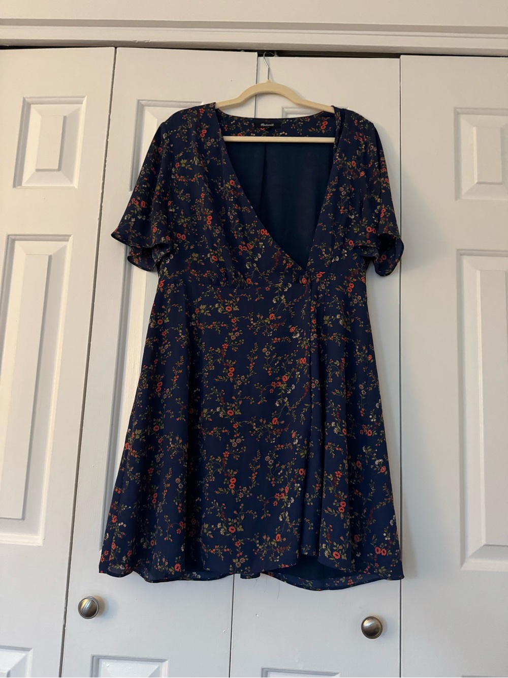Madewell Navy Floral Mini Wrap Dress